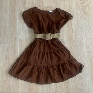 Short-Sleeved Belted Tier Dress